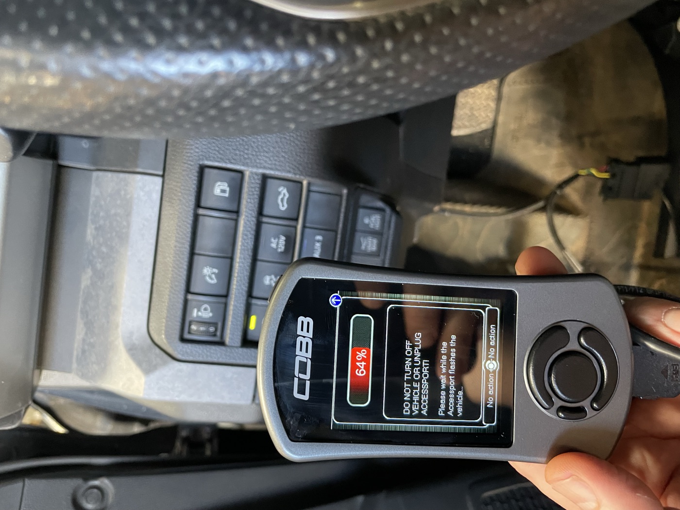 COBB Accessport flashing at 64% — do not unplug