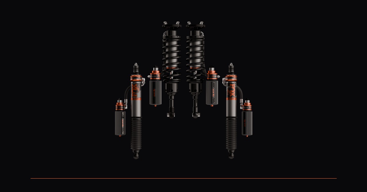 Fox 3.2 Live Valve complete kit for the 2024+ Toyota Tacoma — four internal bypass shocks with reservoirs and electronic solenoid valves