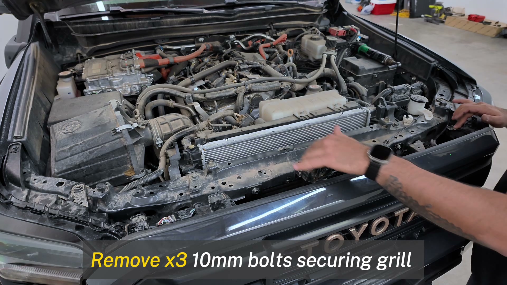 Removing three 10mm grille bolts on 2024 Tacoma TRD Pro